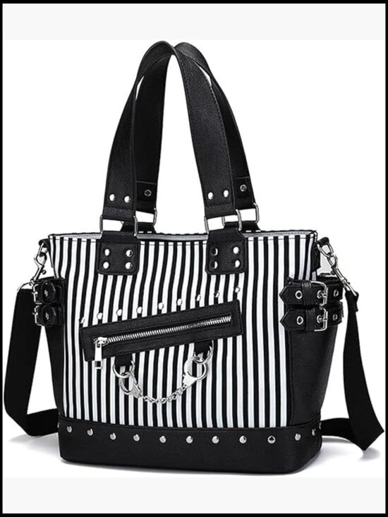 Gothic Backpack Canvas Skull Crossbody Spooky Luminous Striped Shoulder Bag main image 4